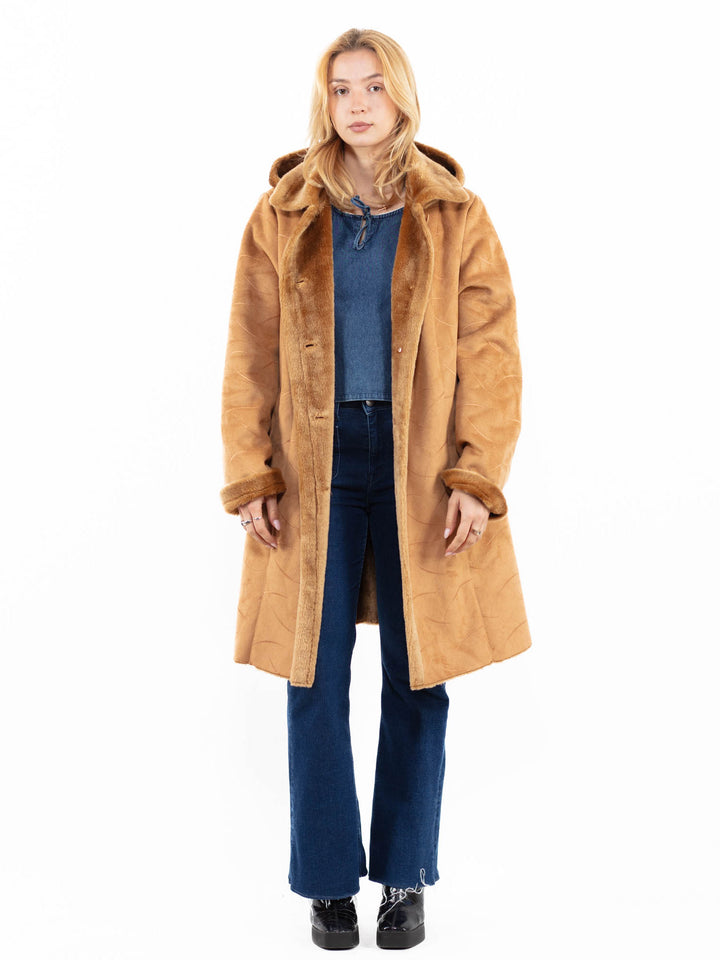 Vintage 90's Women Faux Sheepskin Coat in BeigeA0114