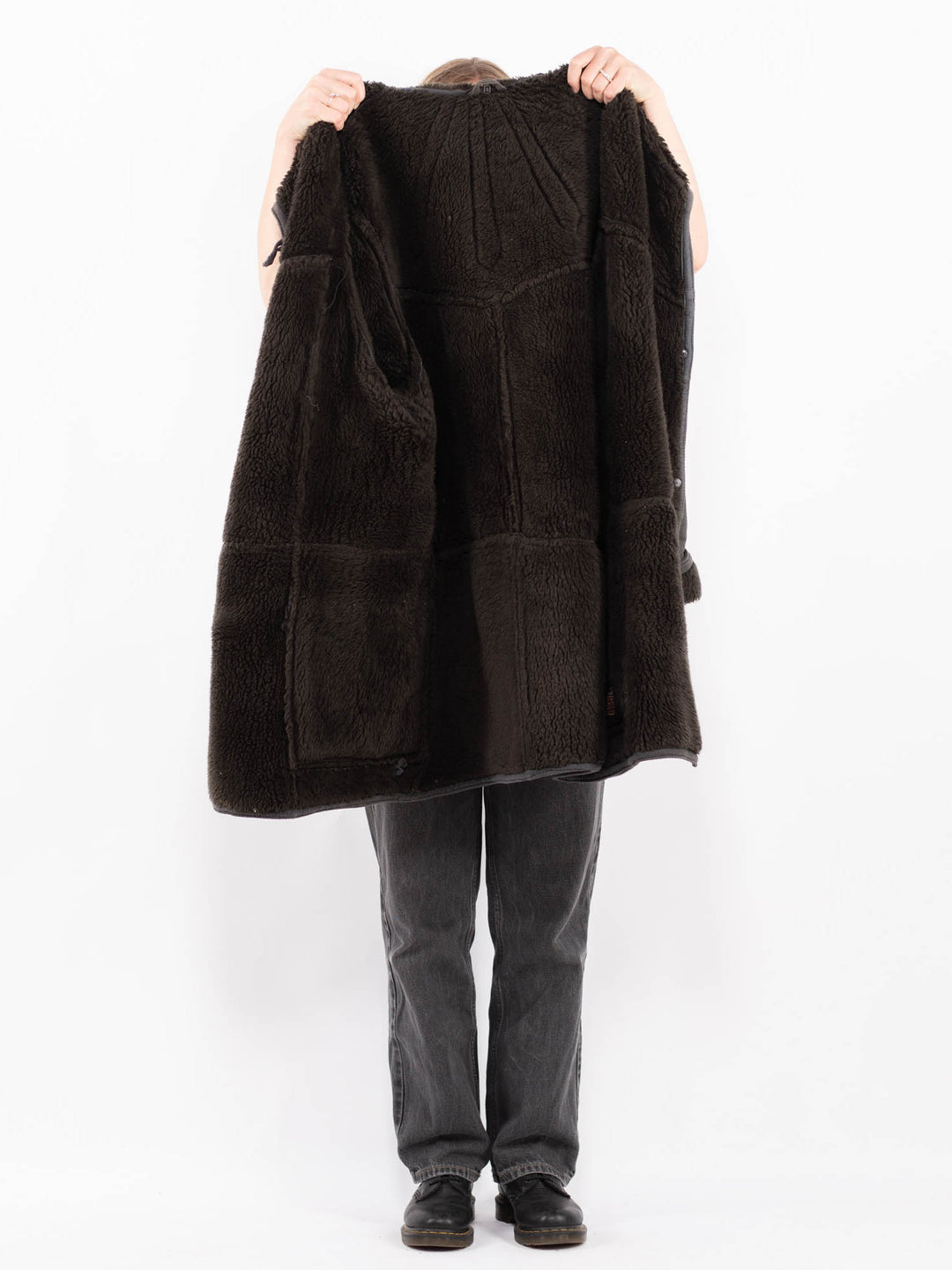 Vintage 90's Women Faux Sheepskin Coat in GrayA0669