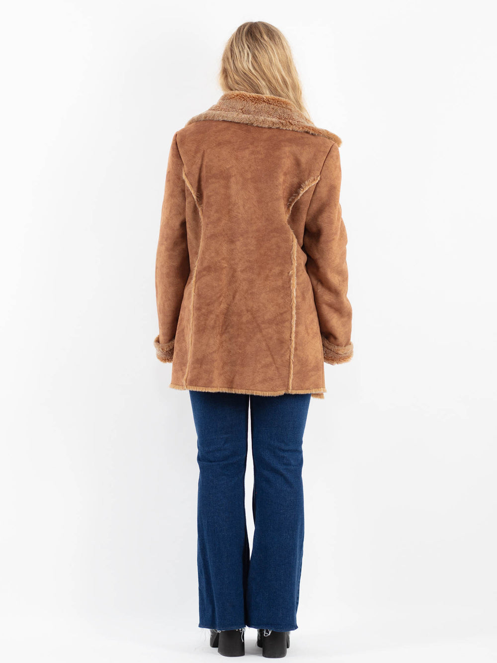 Vintage 90's Women Faux Sheepskin Coat in BrownV9927