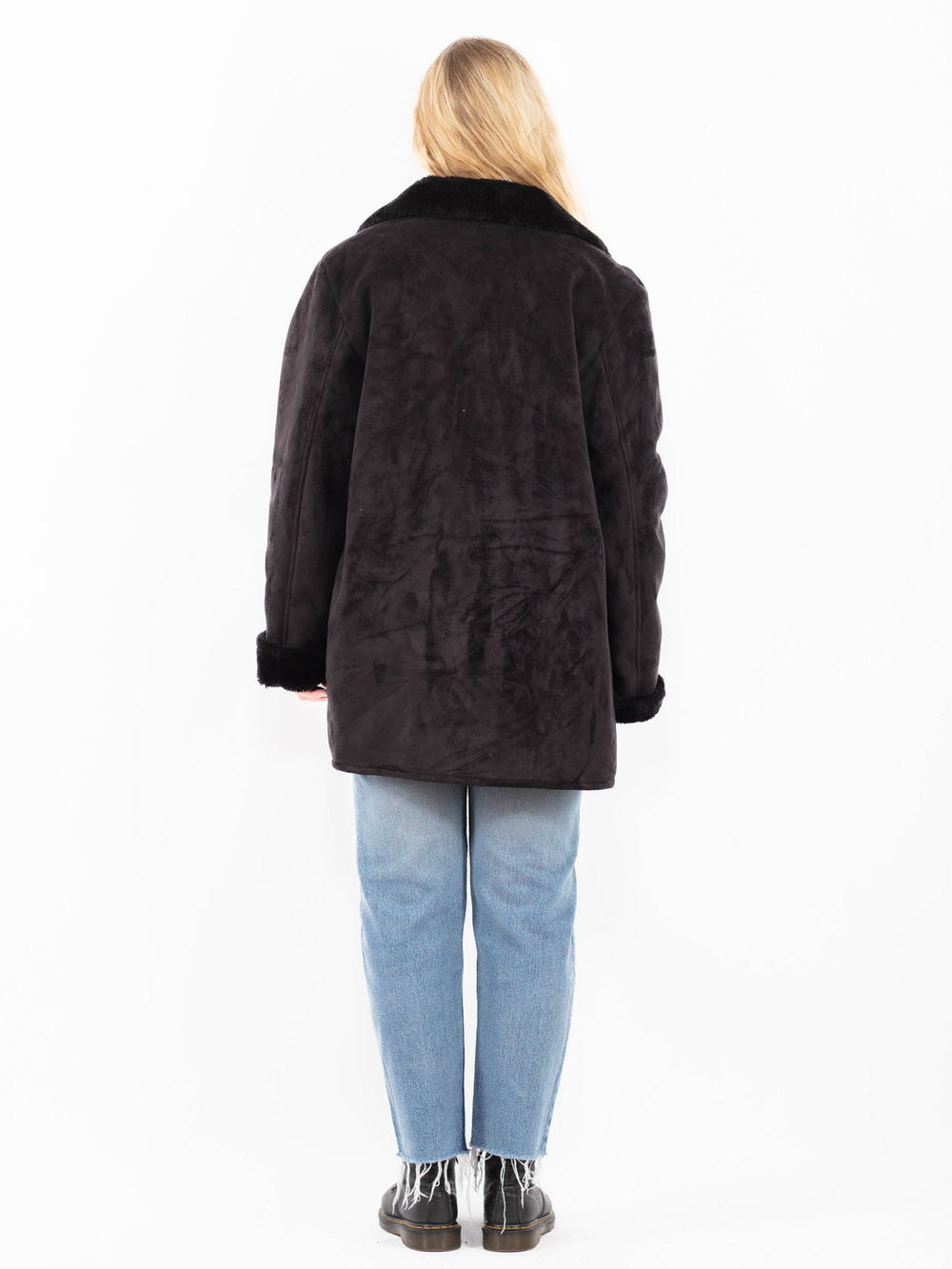 Vintage 90's Women Faux Sheepskin in BlackA0577