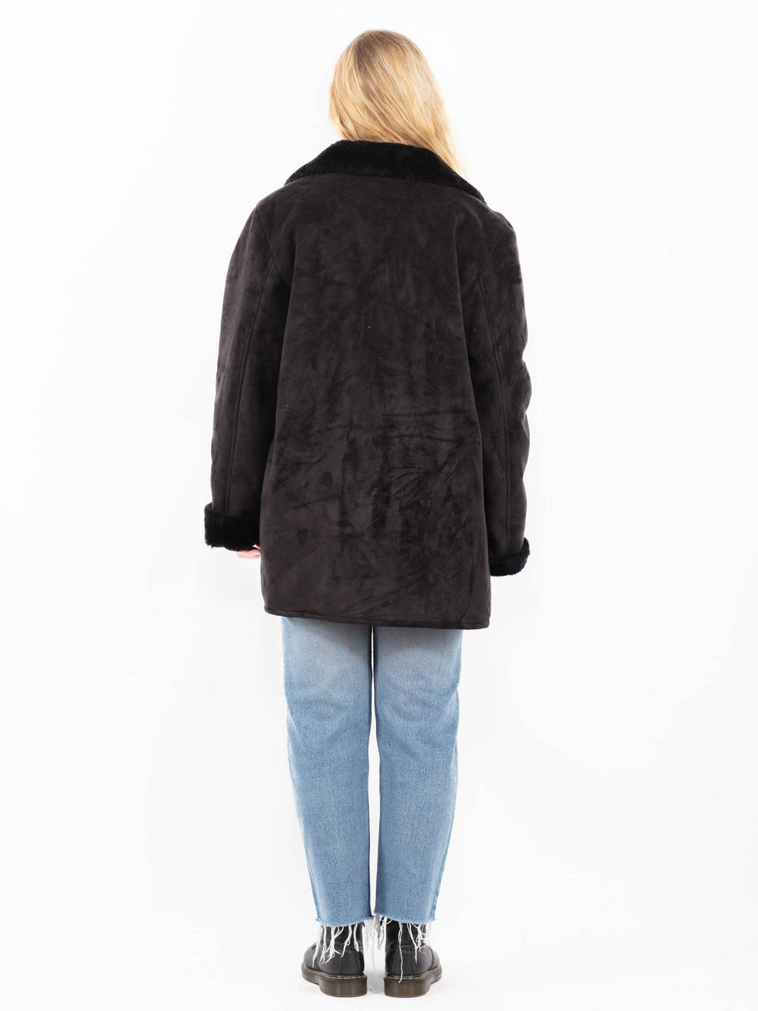 Vintage 90's Women Faux Sheepskin in BlackA0577