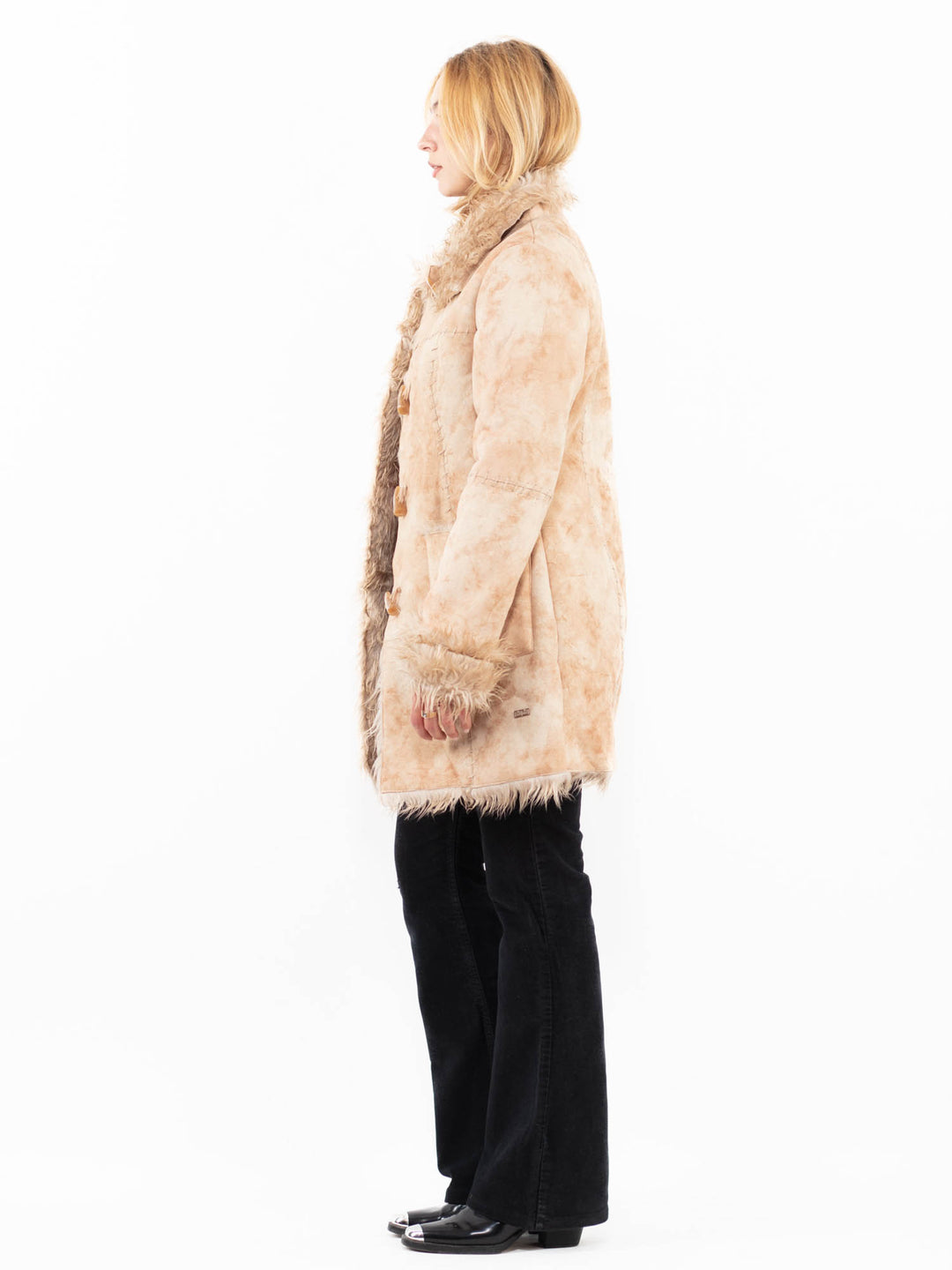Vintage 90's Women Faux Sheepskin Coat in BeigeA0223