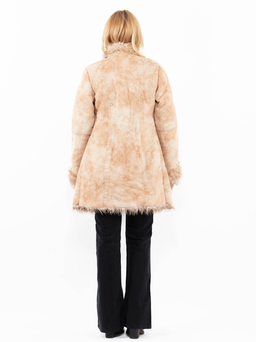 Vintage 90's Women Faux Sheepskin Coat in BeigeA0223