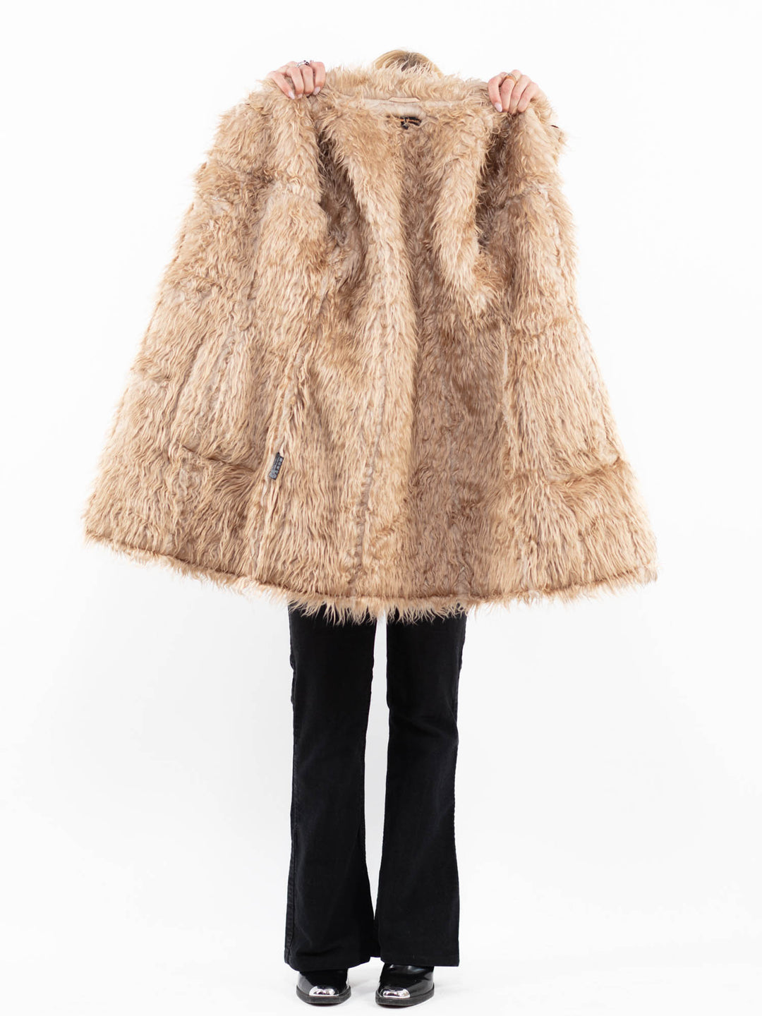 Vintage 90's Women Faux Sheepskin Coat in BeigeA0223