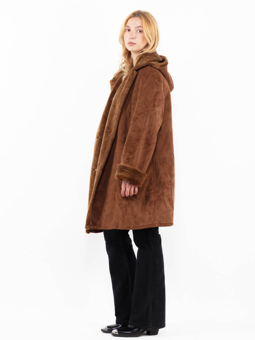 Vintage 90's Women Faux Sheepskin Coat in BrownA0225