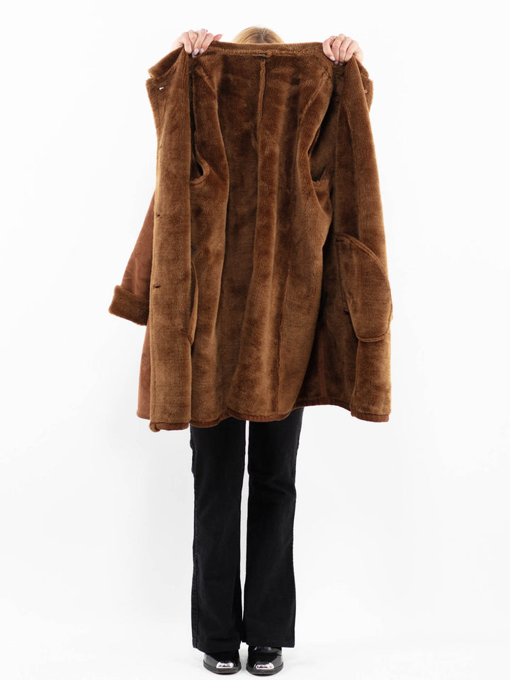 Vintage 90's Women Faux Sheepskin Coat in BrownA0225
