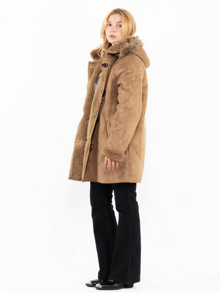 Vintage 90's Women Faux Sheepskin Coat in BeigeA0227