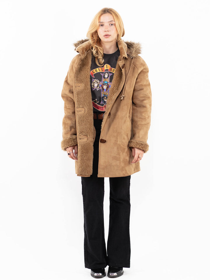 Vintage 90's Women Faux Sheepskin Coat in BeigeA0227