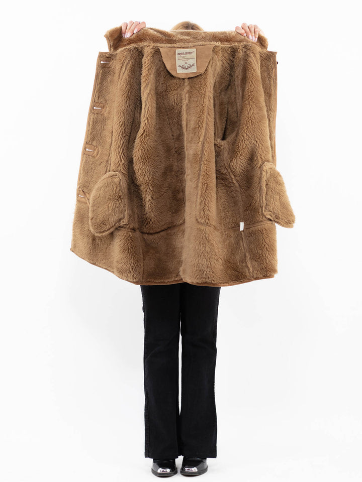 Vintage 90's Women Faux Sheepskin Coat in BeigeA0227
