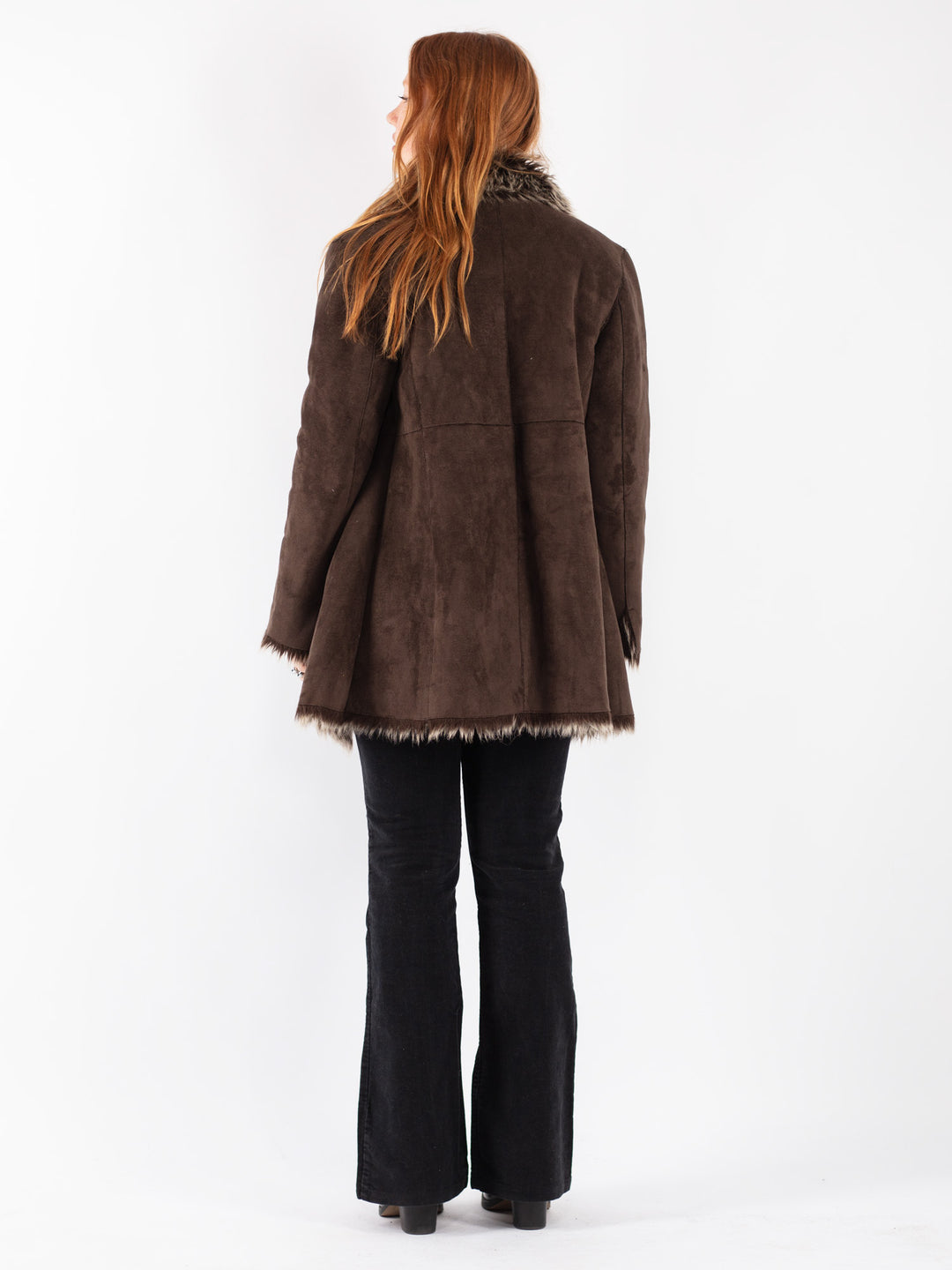 Vintage 90's Women Faux Sheepskin Coat in Brown