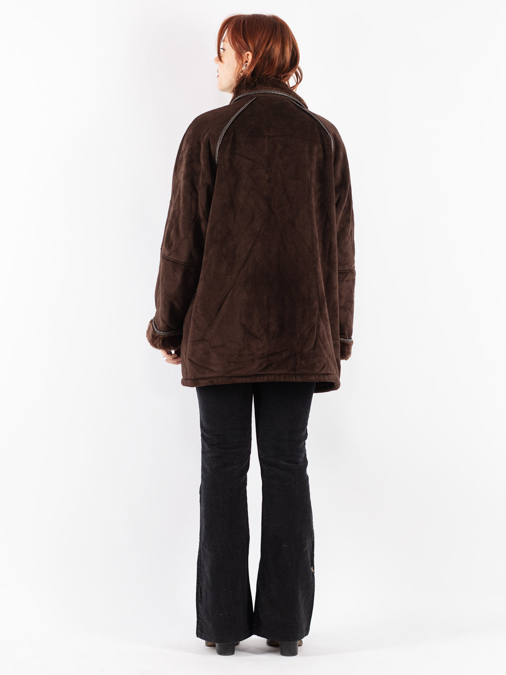 Vintage 90's Women Faux Sheepskin Coat in Brown