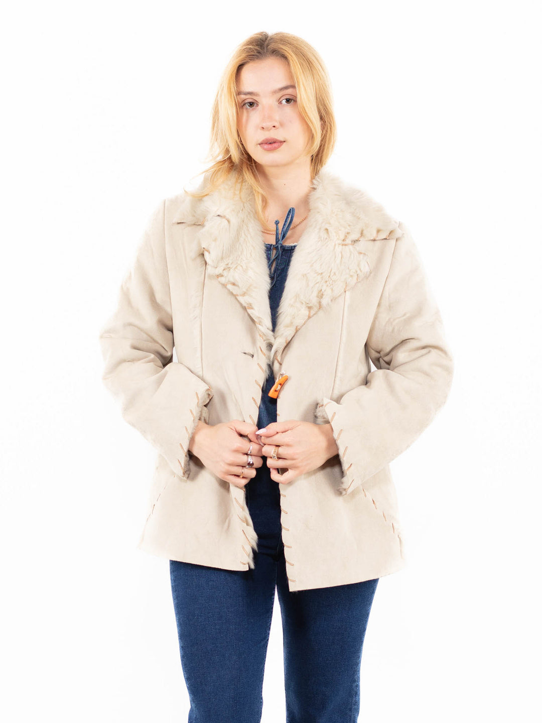 Vintage 00's Women Faux Sheepskin Jacket in BeigeA0036