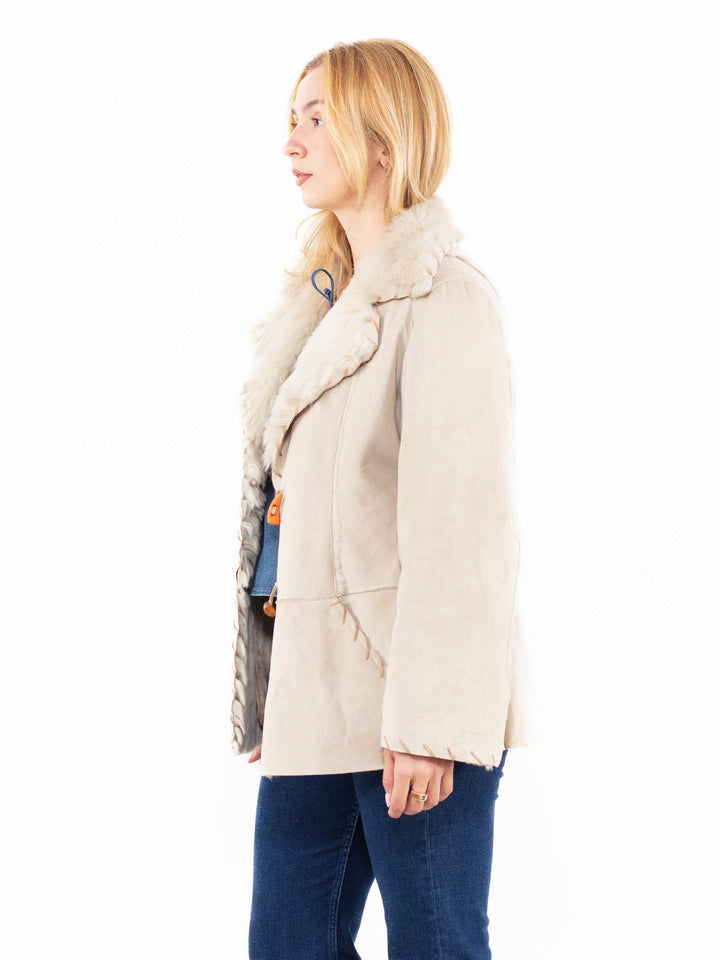 Vintage 00's Women Faux Sheepskin Jacket in BeigeA0036