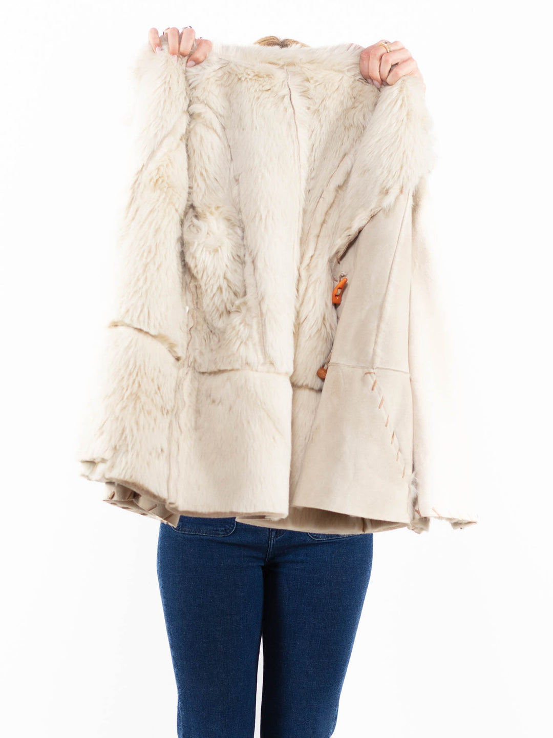 Vintage 00's Women Faux Sheepskin Jacket in BeigeA0036