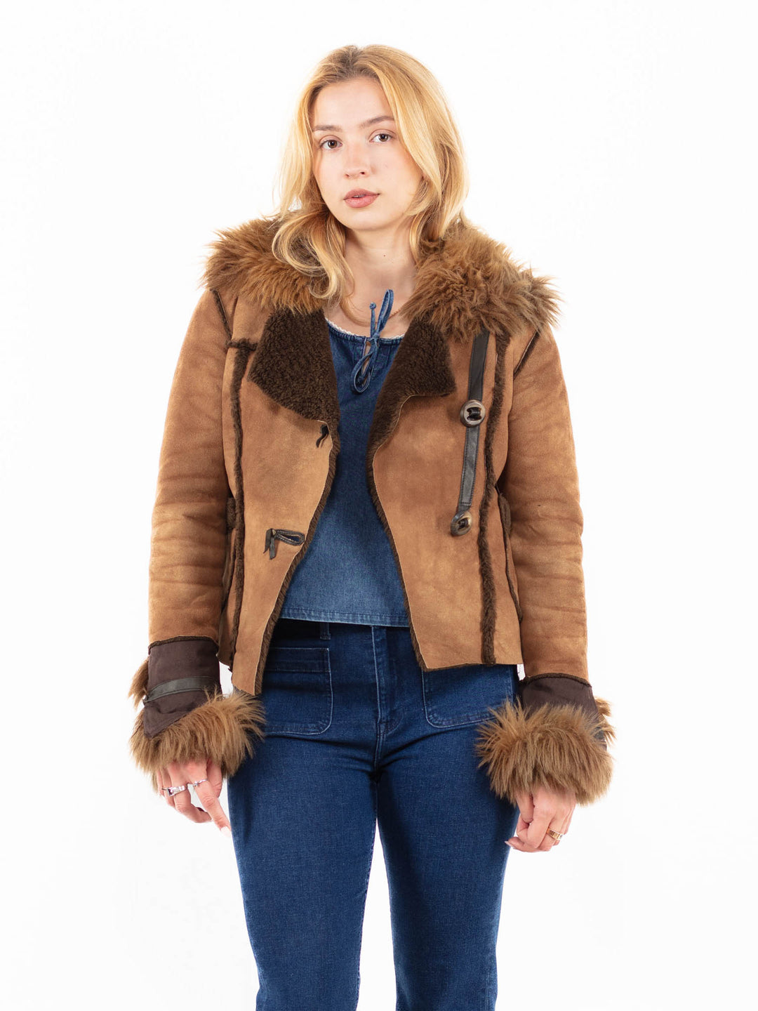 Vintage 00's Women Faux Sheepskin Jacket in BrownA0037