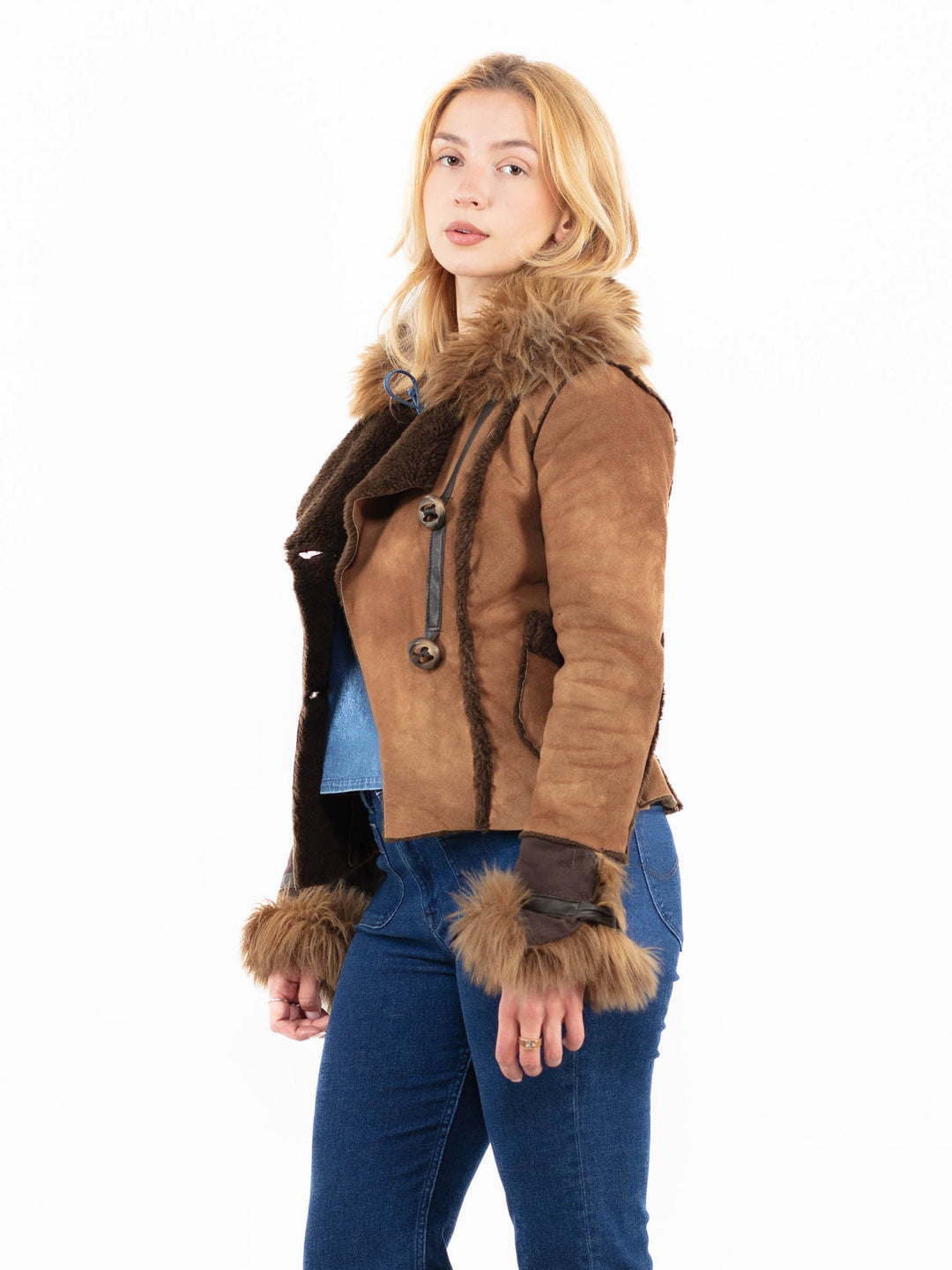 Vintage 00's Women Faux Sheepskin Jacket in BrownA0037