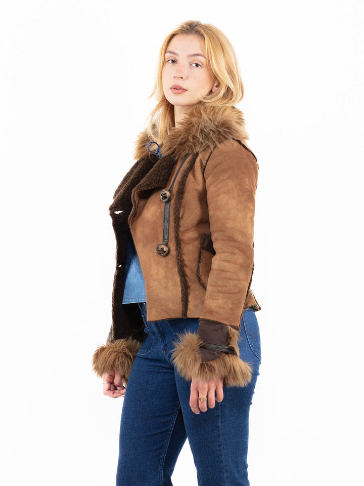 Vintage 00's Women Faux Sheepskin Jacket in BrownA0037
