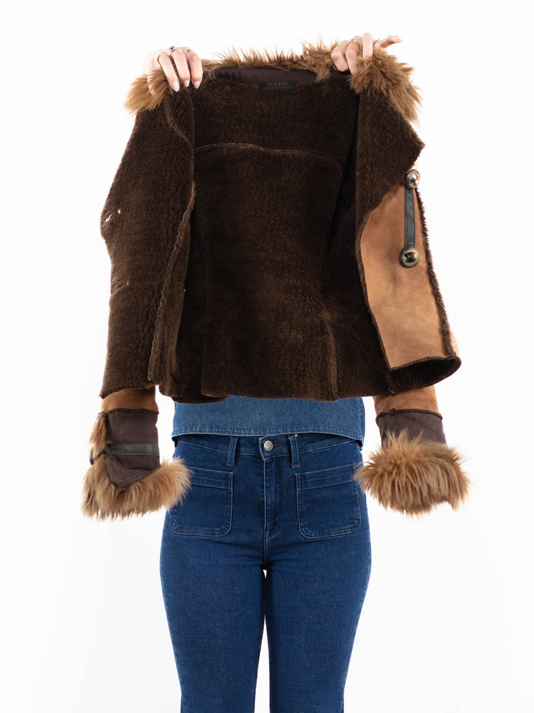 Vintage 00's Women Faux Sheepskin Jacket in BrownA0037