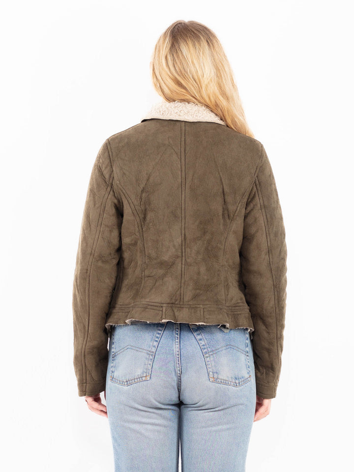Vintage 90's Women Faux Sheepskin Jacket in GreenA0496