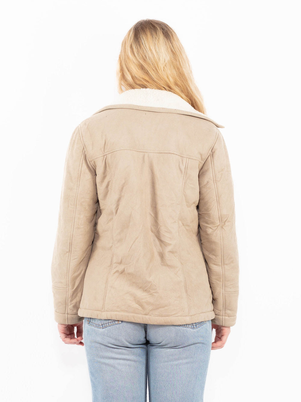 Vintage 90's Women Faux Sheepskin Jacket in BeigeA0498