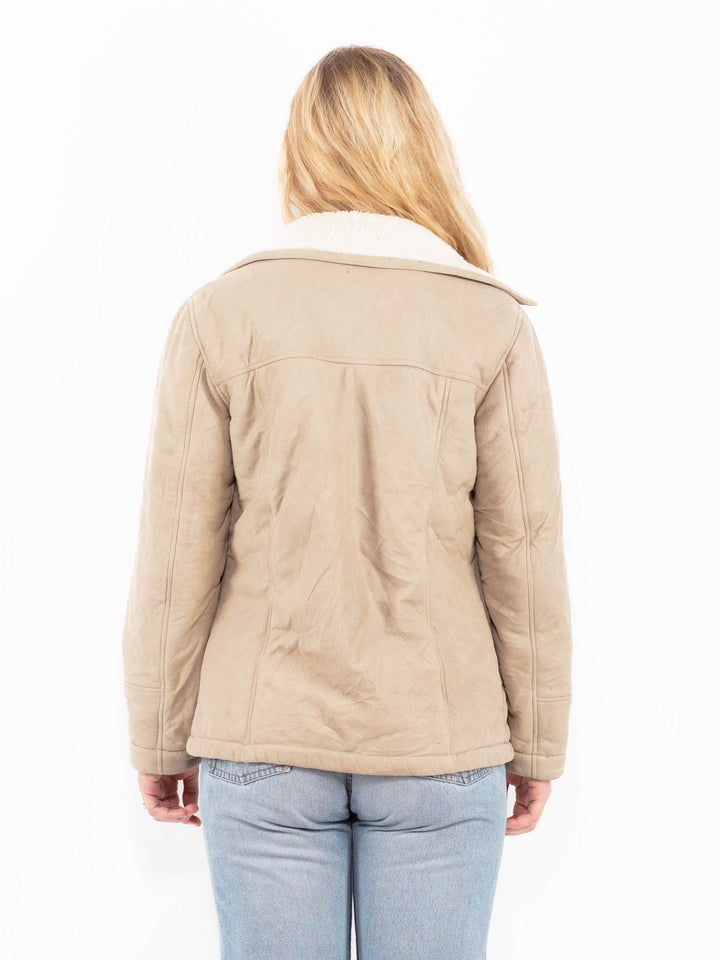 Vintage 90's Women Faux Sheepskin Jacket in BeigeA0498