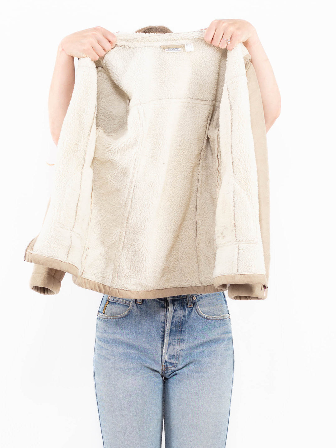 Vintage 90's Women Faux Sheepskin Jacket in BeigeA0498