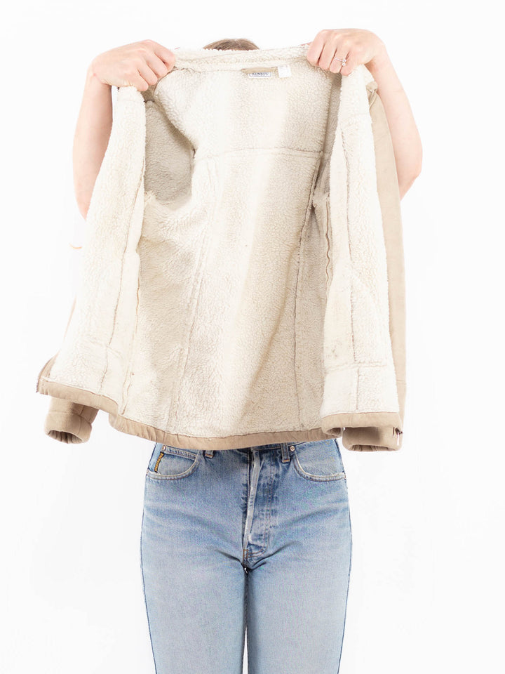 Vintage 90's Women Faux Sheepskin Jacket in BeigeA0498