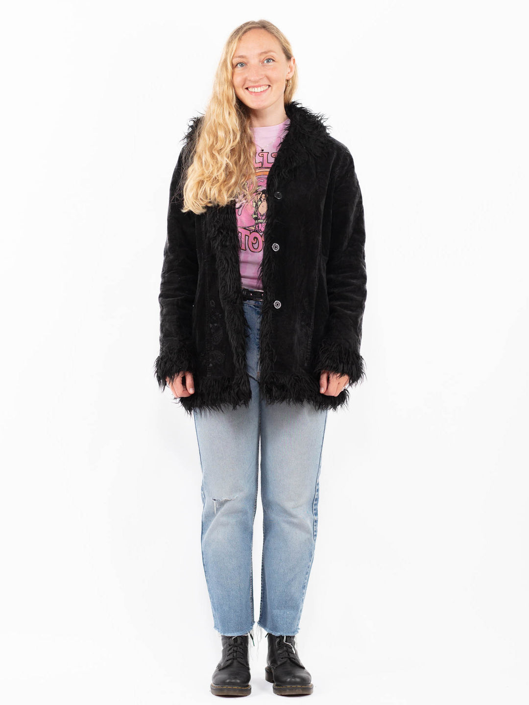 Vintage 90's Women Suede Sherpa Jacket in BlackA0505