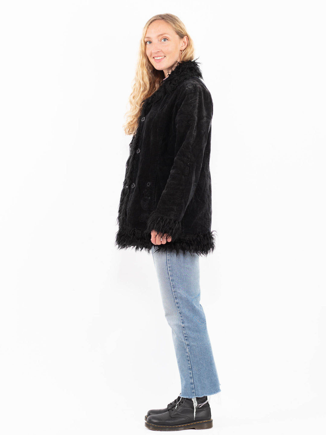 Vintage 90's Women Suede Sherpa Jacket in BlackA0505