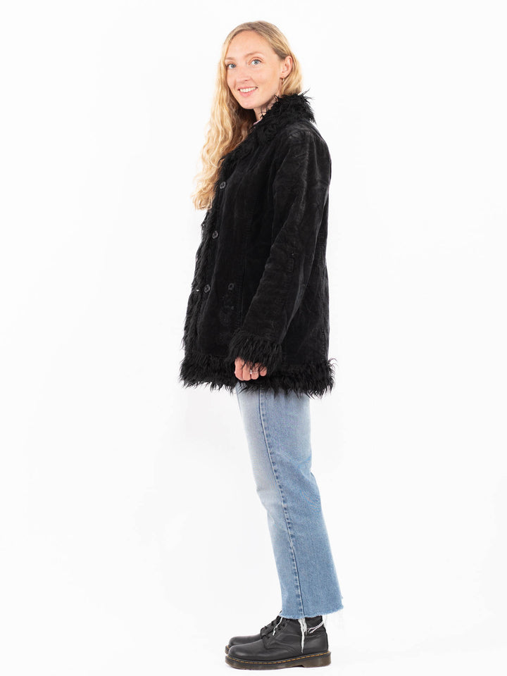 Vintage 90's Women Suede Sherpa Jacket in BlackA0505