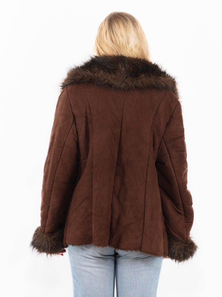Vintage 90's Women Faux Sheepskin Jacket in BrownA0510