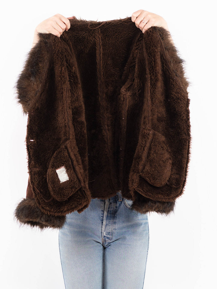 Vintage 90's Women Faux Sheepskin Jacket in BrownA0510