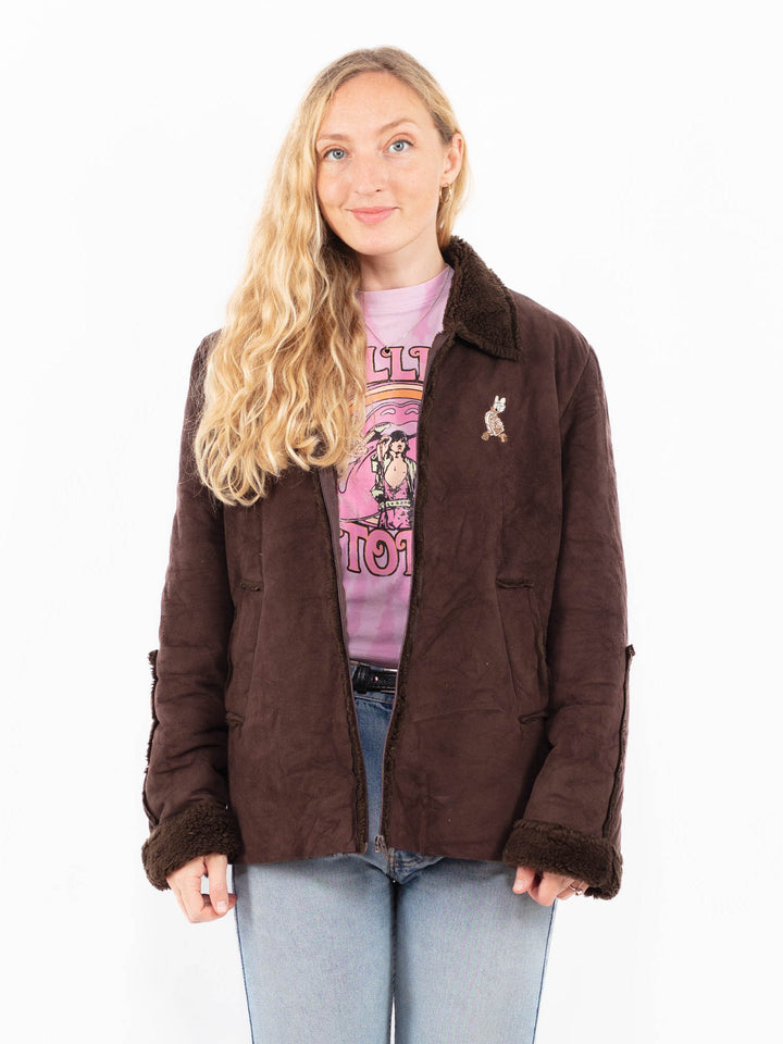 Vintage 90's Women Faux Sheepskin Jacket in BrownA0526