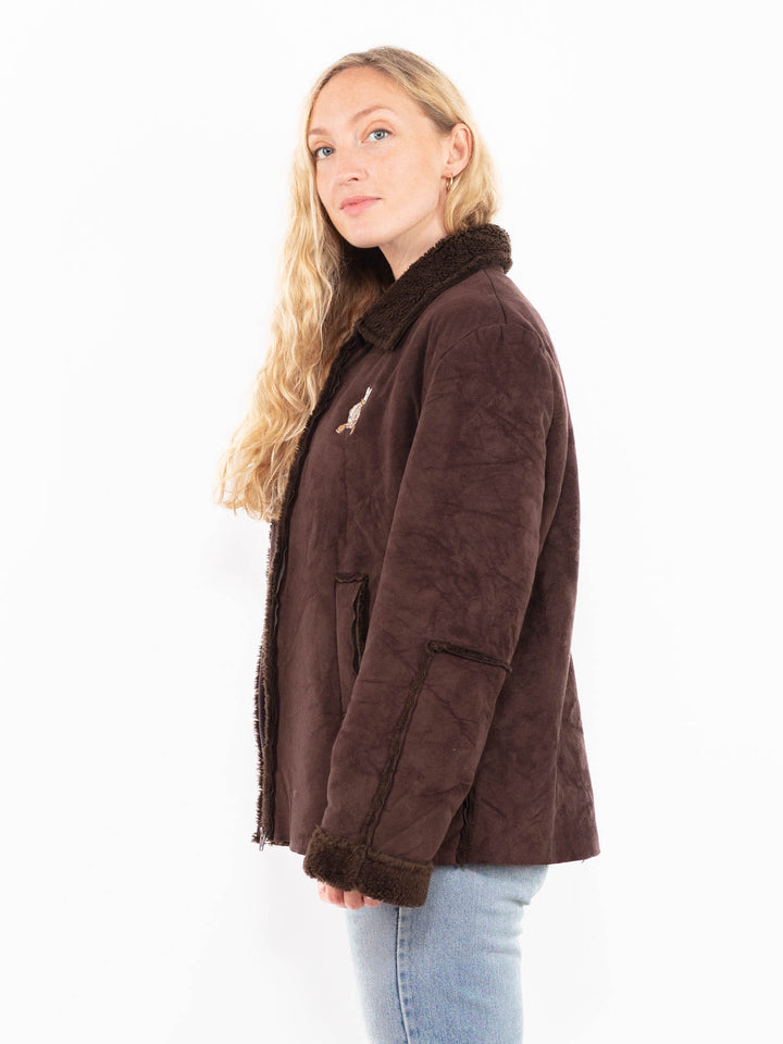 Vintage 90's Women Faux Sheepskin Jacket in BrownA0526