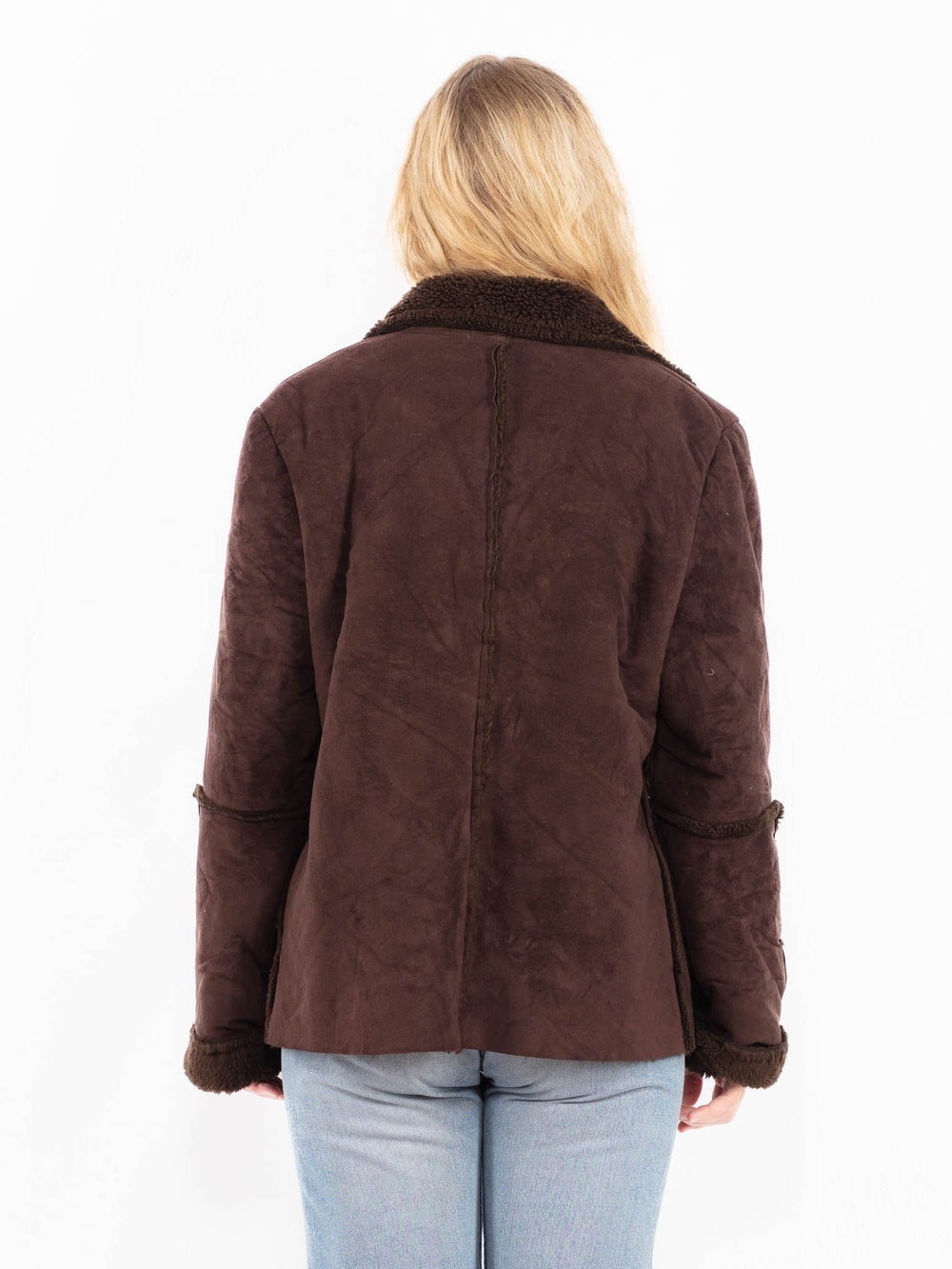 Vintage 90's Women Faux Sheepskin Jacket in BrownA0526