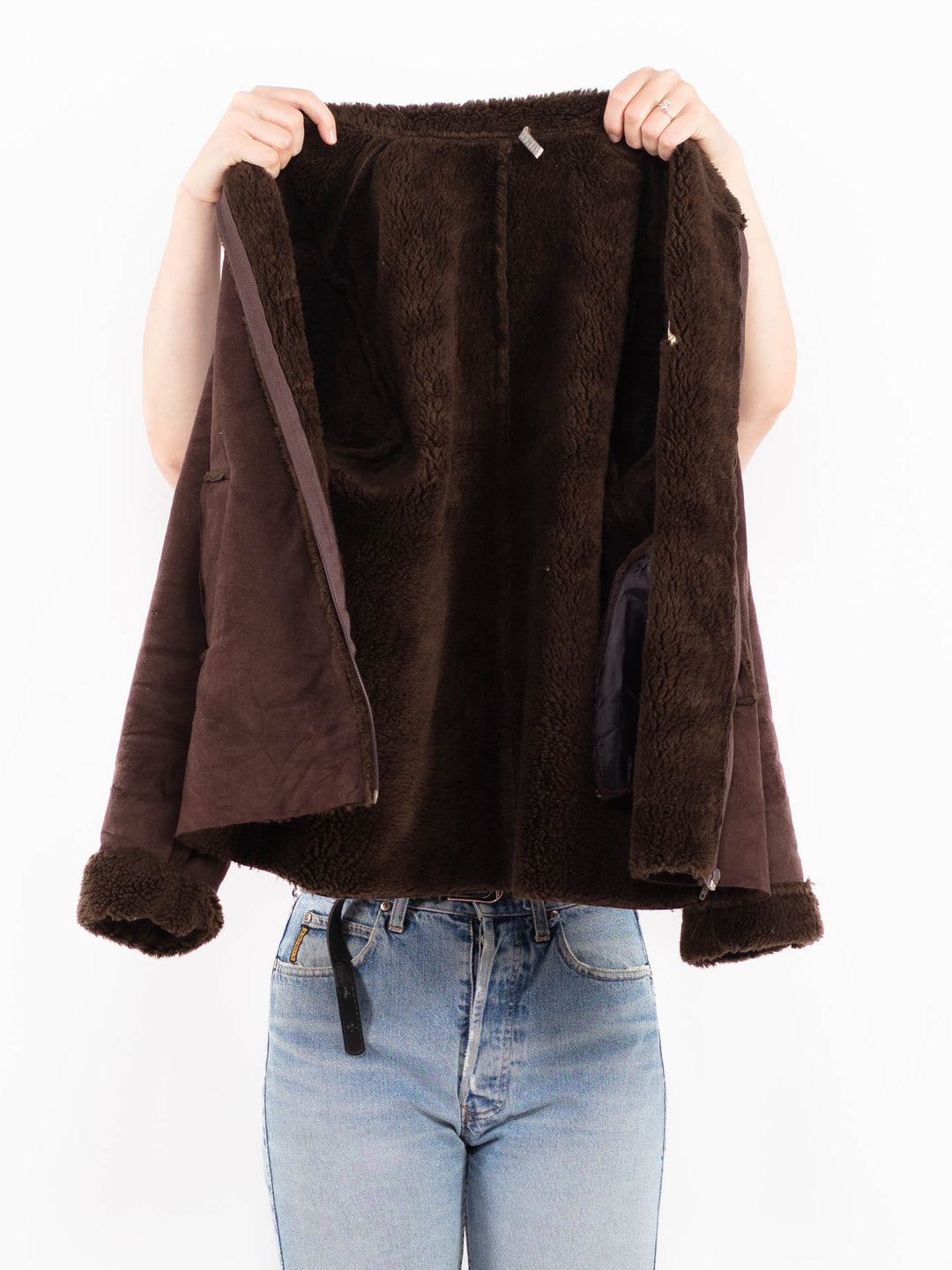 Vintage 90's Women Faux Sheepskin Jacket in BrownA0526