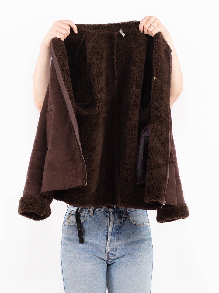 Vintage 90's Women Faux Sheepskin Jacket in BrownA0526