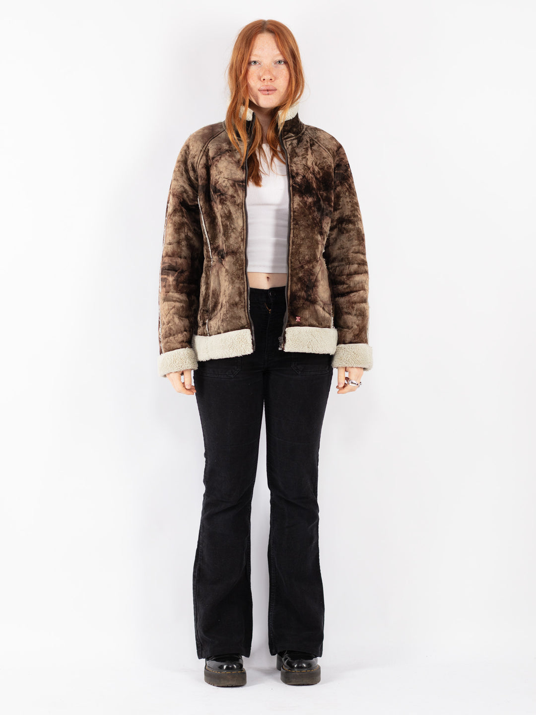 Vintage 90's Women Faux Sheepskin Jacket in Brown