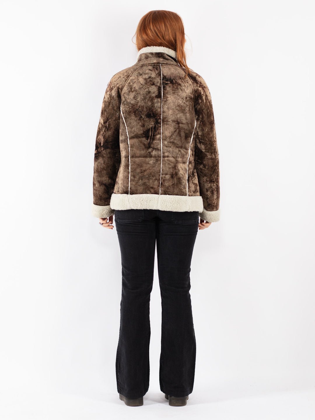 Vintage 90's Women Faux Sheepskin Jacket in Brown