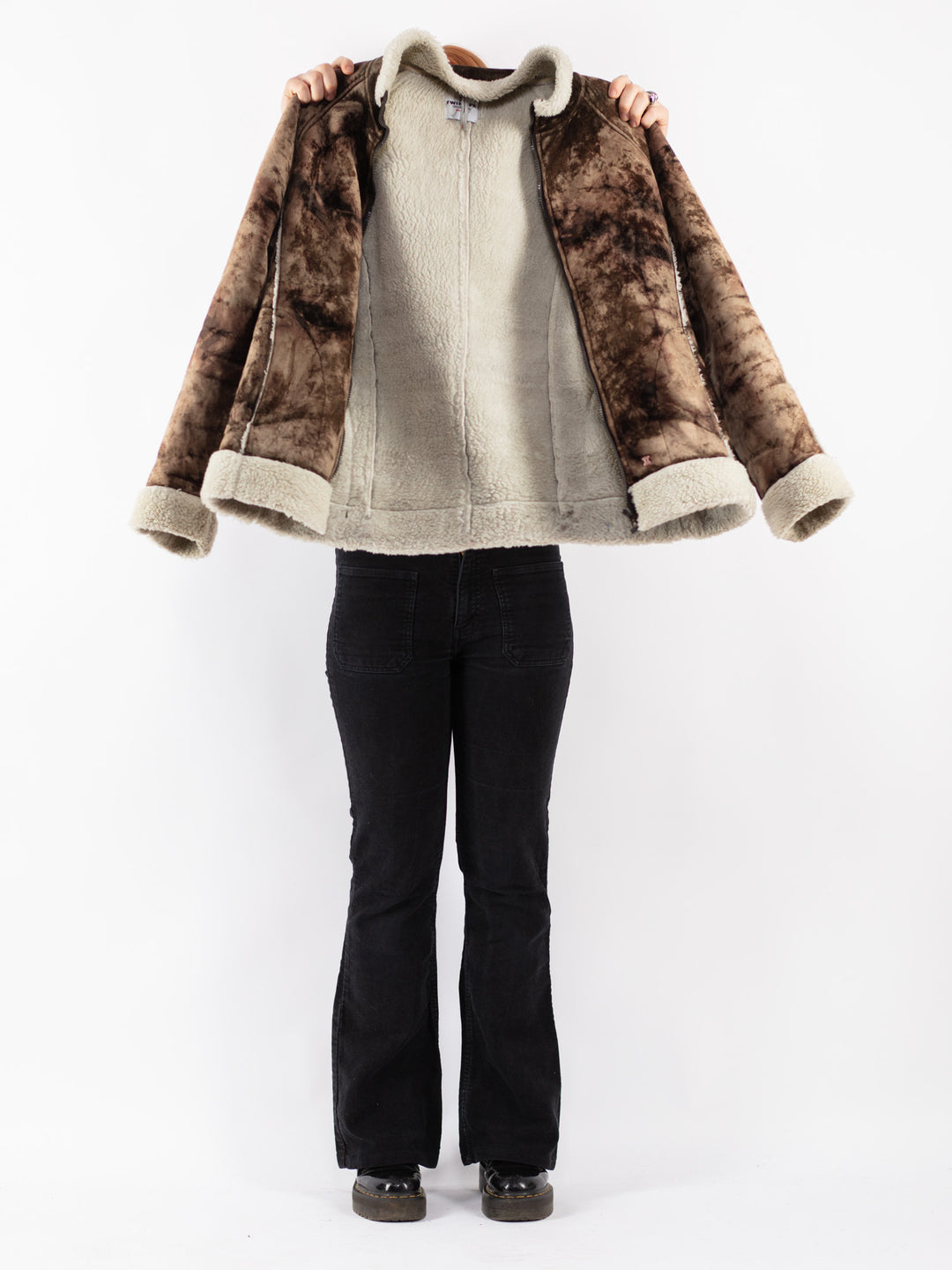 Vintage 90's Women Faux Sheepskin Jacket in Brown