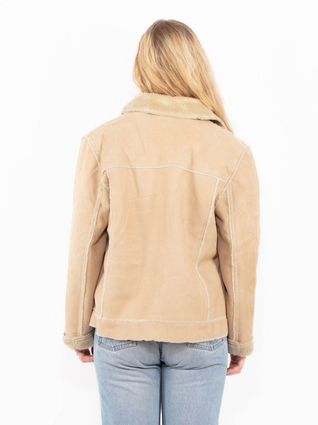 Vintage 90's Women Faux Sheepskin Jacket in BeigeA0557