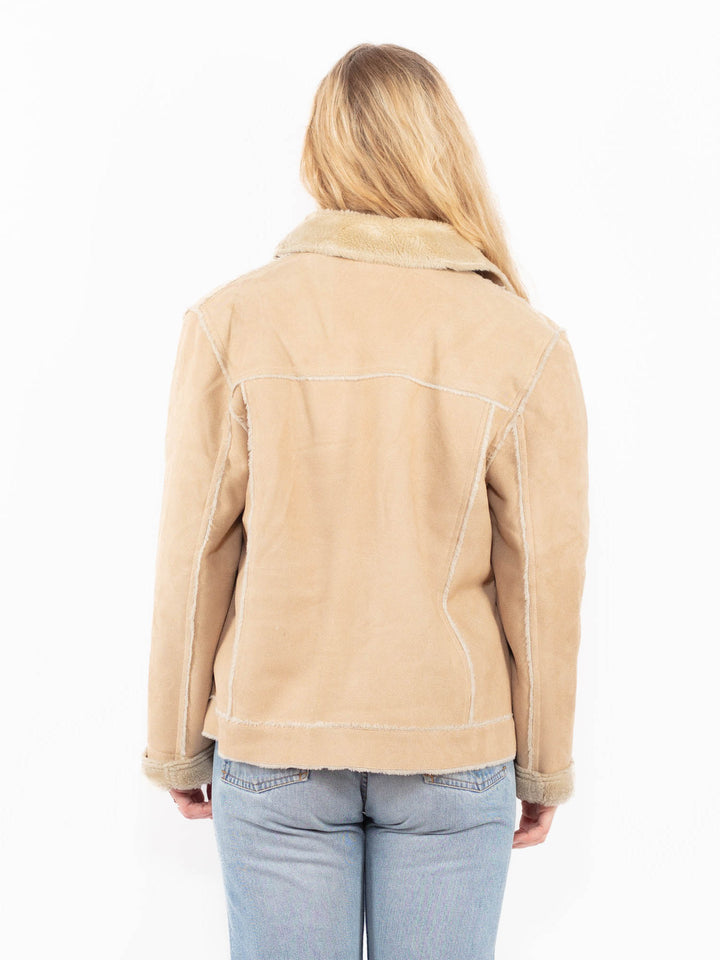 Vintage 90's Women Faux Sheepskin Jacket in BeigeA0557