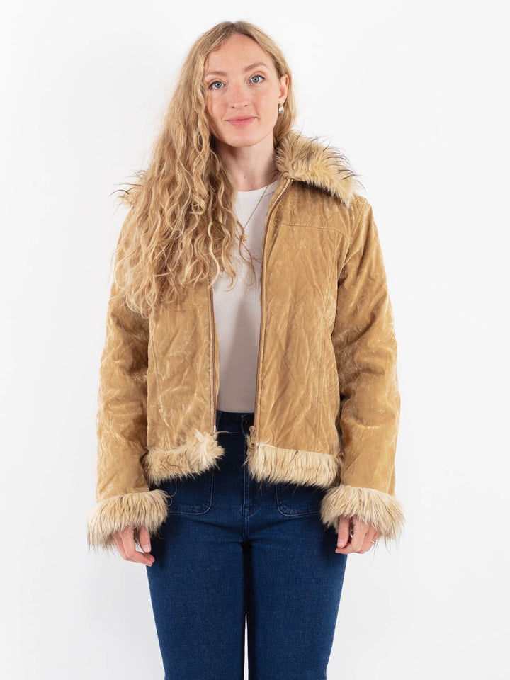 Vintage 90's Women Faux Sheepskin Jacket in BeigeV9910