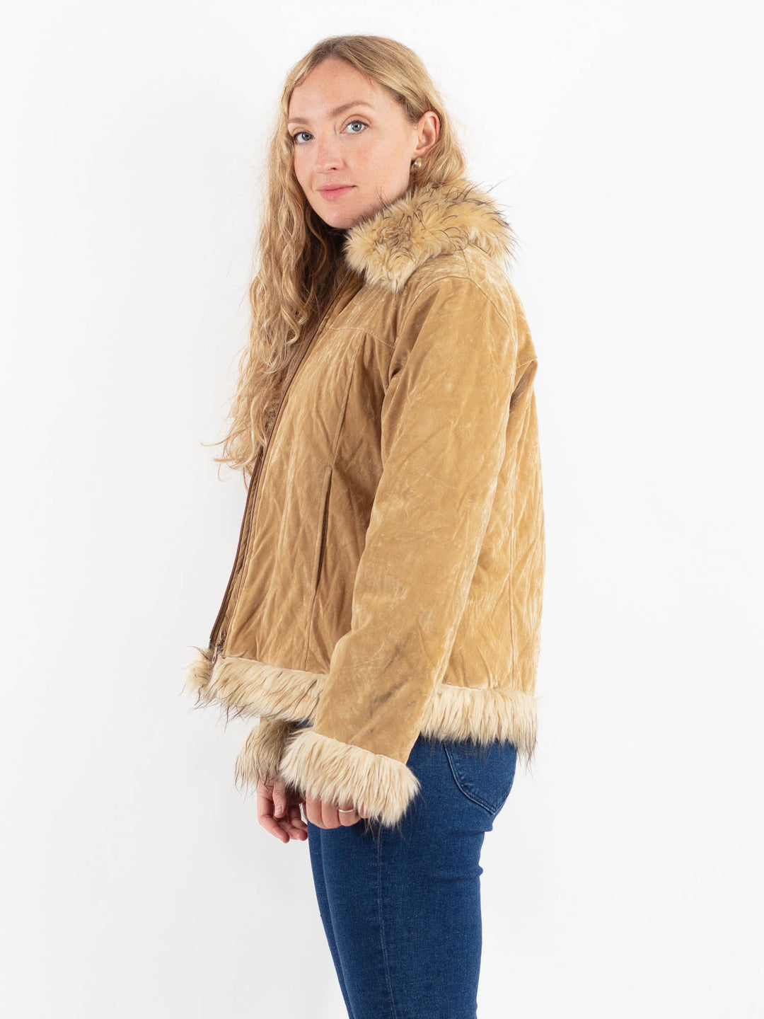 Vintage 90's Women Faux Sheepskin Jacket in BeigeV9910