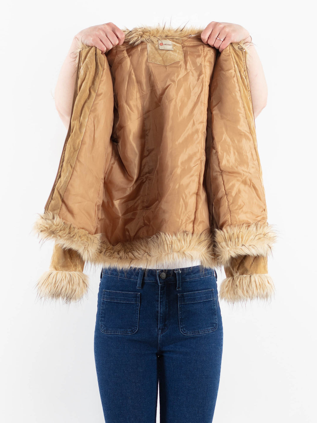 Vintage 90's Women Faux Sheepskin Jacket in BeigeV9910