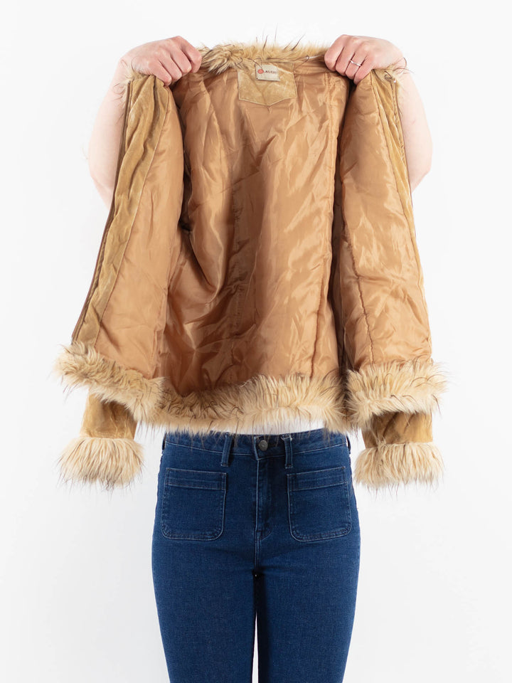 Vintage 90's Women Faux Sheepskin Jacket in BeigeV9910