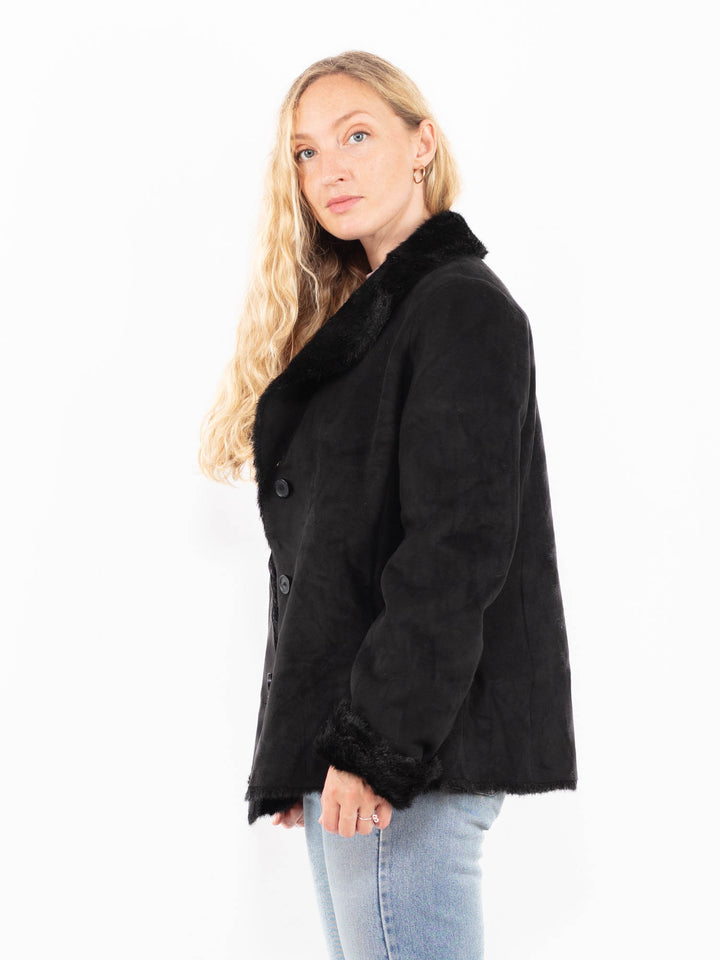 Vintage 90's Women Faux Sheepskin Jacket in BlackA0570