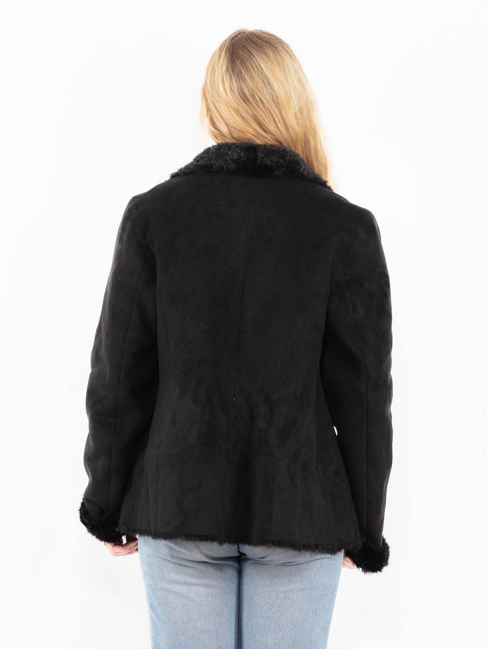 Vintage 90's Women Faux Sheepskin Jacket in BlackA0570