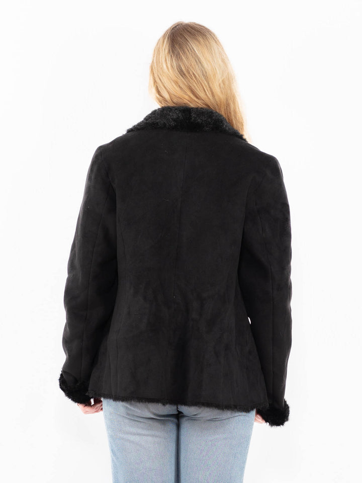 Vintage 90's Women Faux Sheepskin Jacket in BlackA0570