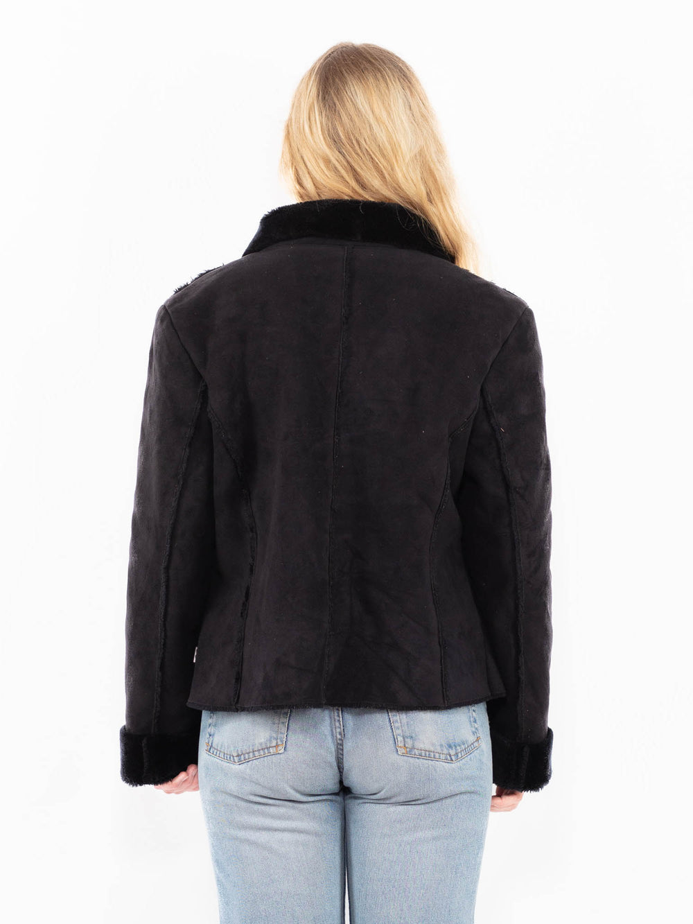 Vintage 90's Women Faux Sheepskin Jacket in BlackA0579